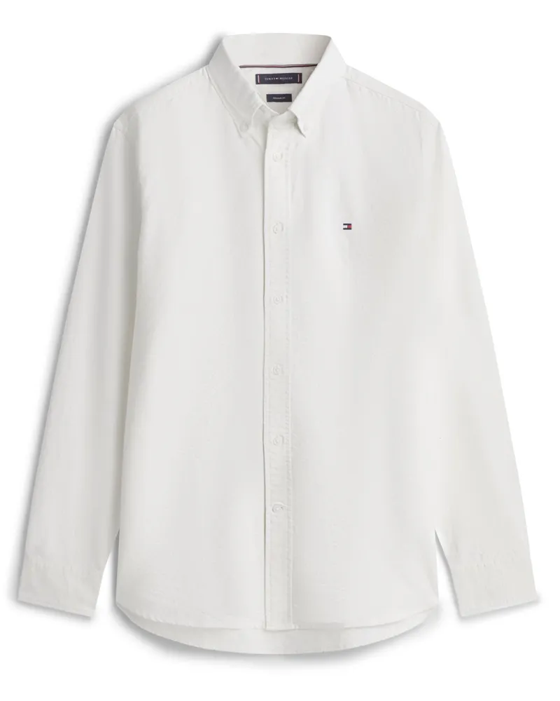 Tommy Hilfiger Oxfordhemd mit Stickmuster, Regular Fit in Weiß