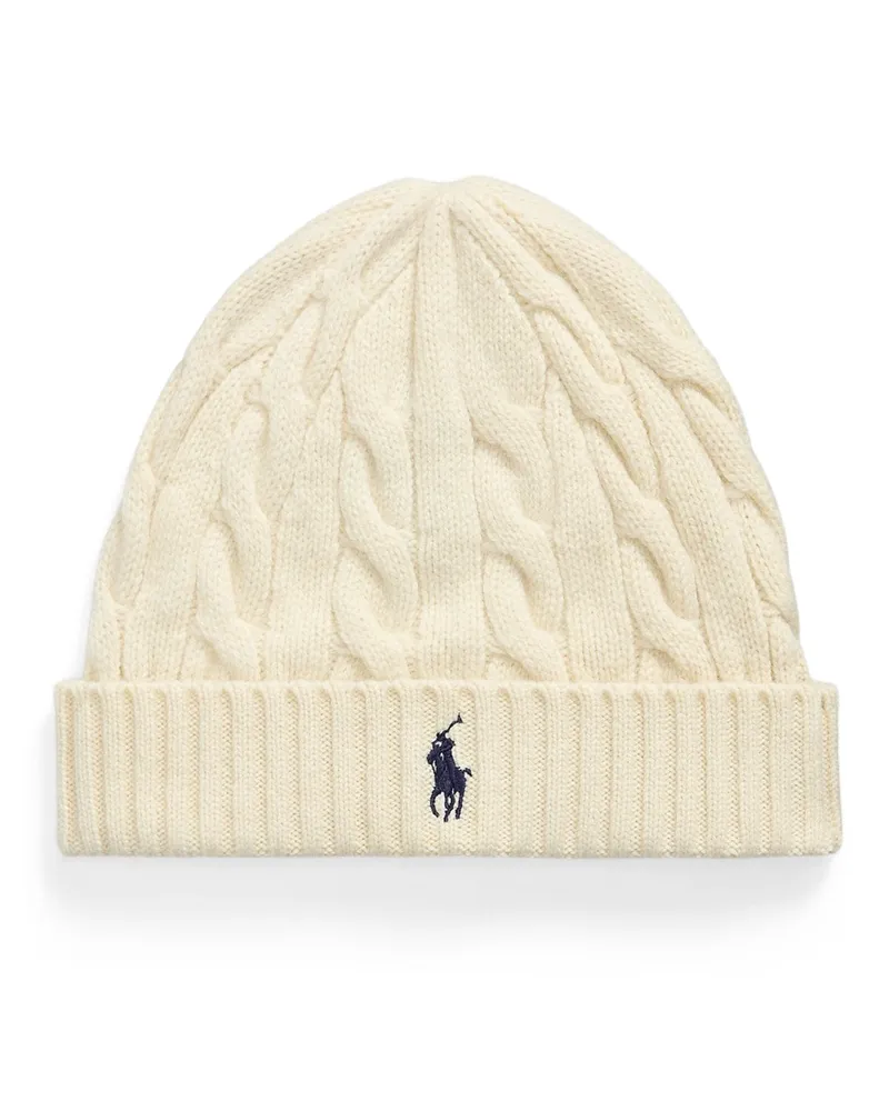 Ralph Lauren Wollmütze mit Kaschmir und Zopfstrickmuster in Offwhite