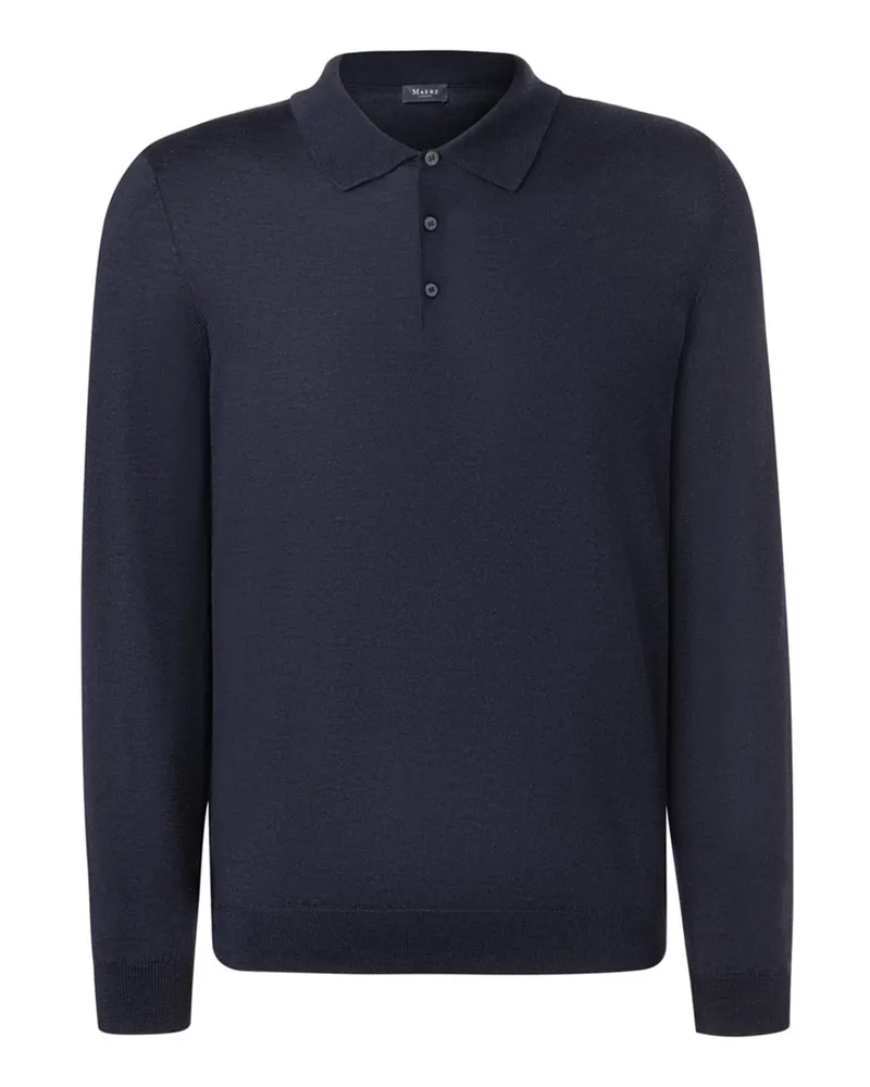 Maerz Langarm-Glattstrickpoloshirt aus Merino-Seide-Kaschmir-Mix, Regular in Marine