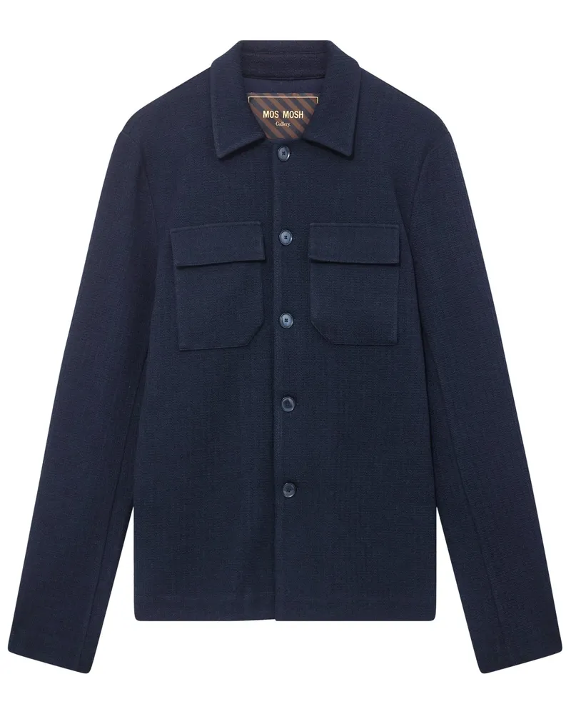 Mos Mosh Leichtes Strick-Overshirt aus einem elastischen Wollgemisch in Marine