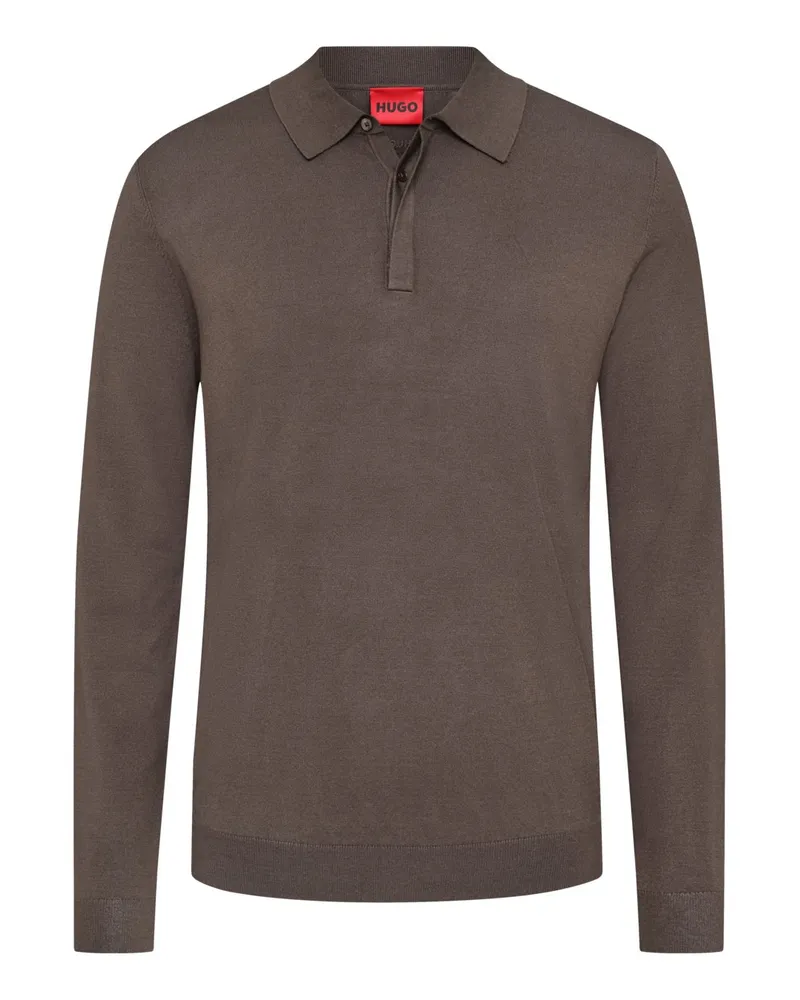 HUGO BOSS Strick-Langarmpoloshirt in Jersey-Qualität in Braun