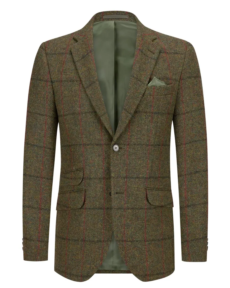 Wellington of Bilmore Sakko London aus Harris Tweed mit Ellenbogenpatches in Grün