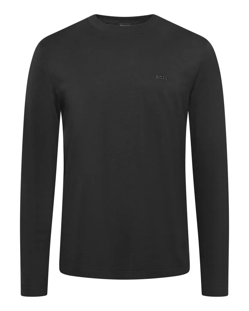 HUGO BOSS Softes Longsleeve aus Baumwolle mit Label-Schriftzug, Regular in Schwarz