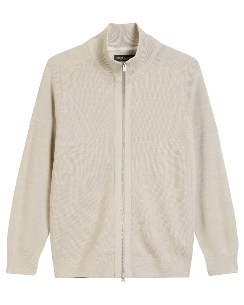 Marc O'Polo Strickjacke aus Baumwoll-Perlstrick mit Label-Aufnäher in Beige