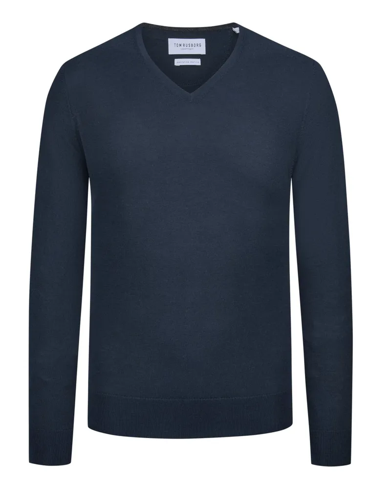Tom Rusborg Leichter Pullover aus maschinenwaschbarer Merinowolle mit V-Ausschnitt in Marine