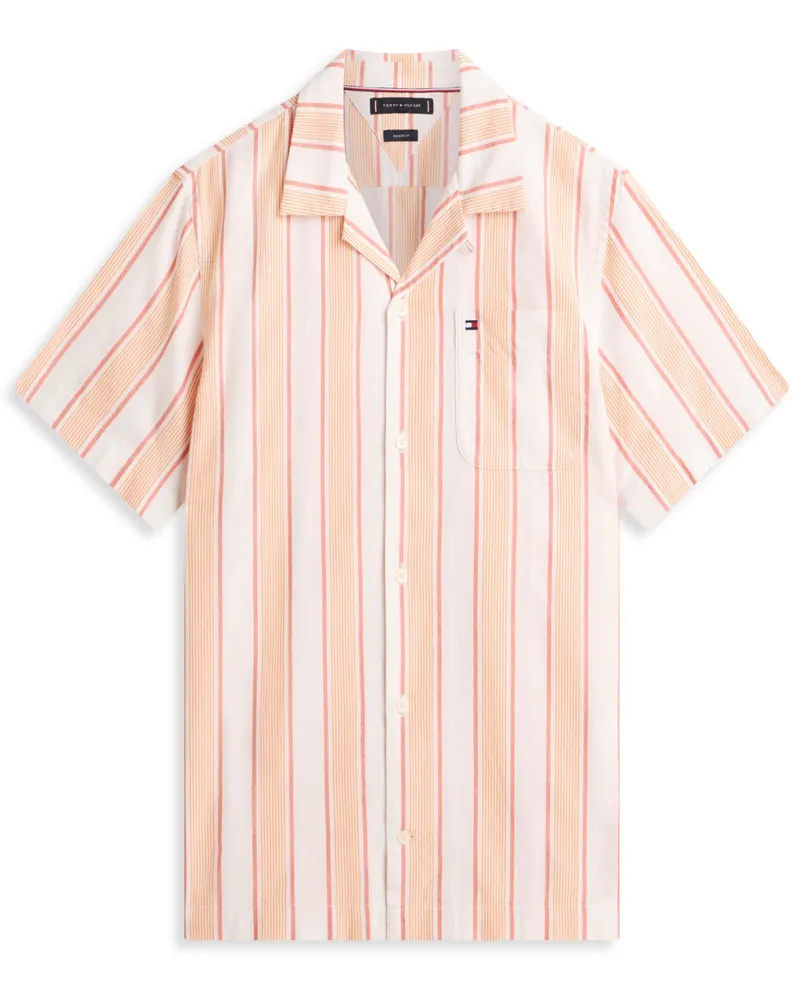 Tommy Hilfiger Baumwoll-Kurzarmhemd mit Streifen und Netzstruktur, Regular Fit in Orange