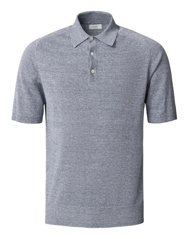 Eton Poloshirt aus einem melierten Leinen- und Baumwollstrick in Marine