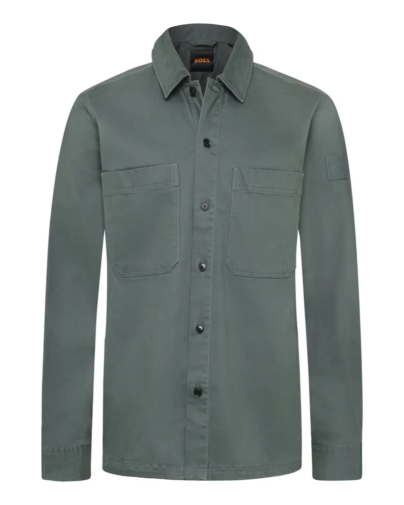 HUGO BOSS Overshirt Locky mit Druckknopfleiste und Kentkragen, Oversized in Petrol