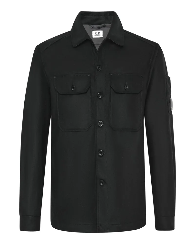 C.P. Company Gefüttertes Overshirt aus einem Woll-Mix in Schwarz