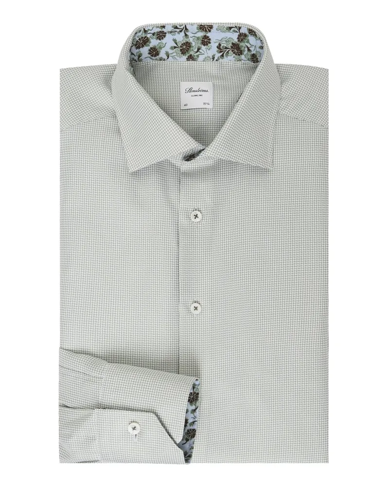 Stenströms Hemd aus Twofold Super Cotton mit Pepita-Muster und Ausputz, Slimline in Grün