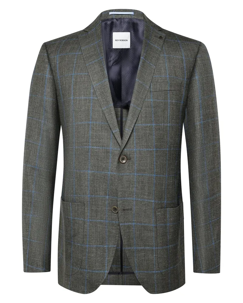 Roy Robson Sakko aus einem Schurwolle-Mix mit Fensterkaromuster, Regular Fit in Grün