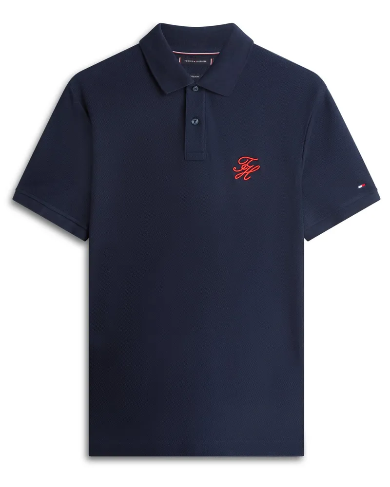 Tommy Hilfiger Poloshirt aus einem Baumwoll-Mesh mit Monogramm-Stickerei, Regular Fit in Marine