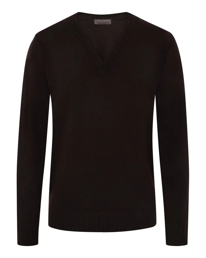 Filippo de Laurentiis Softer Pullover aus einem Merino-Kaschmir-Mix mit O-Neck in Dunkelbraun