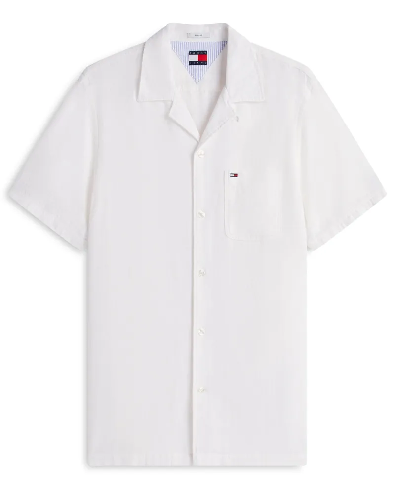Tommy Hilfiger Kurzarmhemd mit Leinenanteil und Resort-Kragen in Offwhite