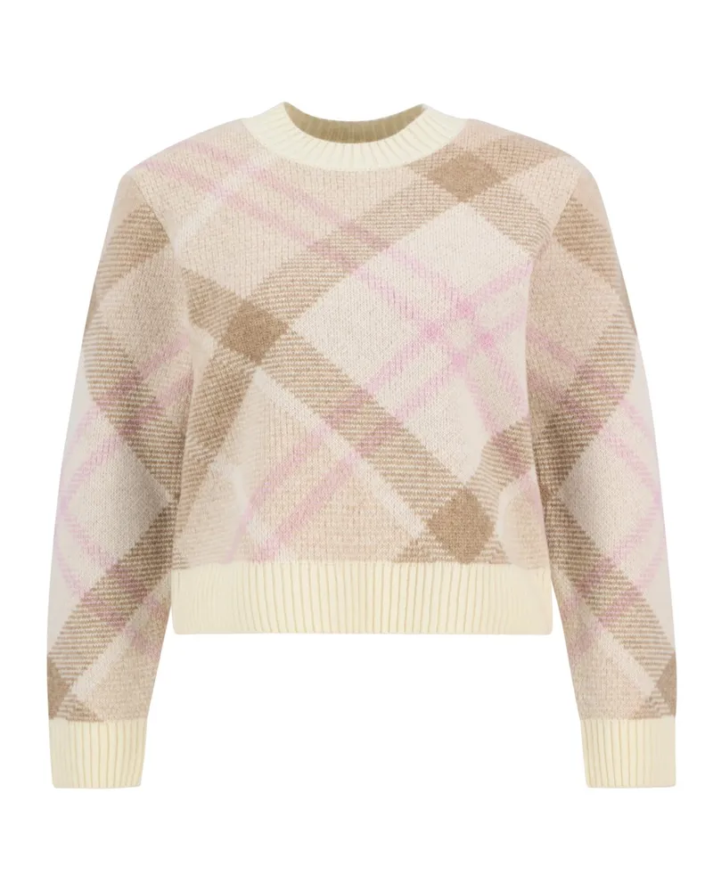Barbour Damen-Strickpullover aus Schurwolle mit Tartan-Muster in Beige