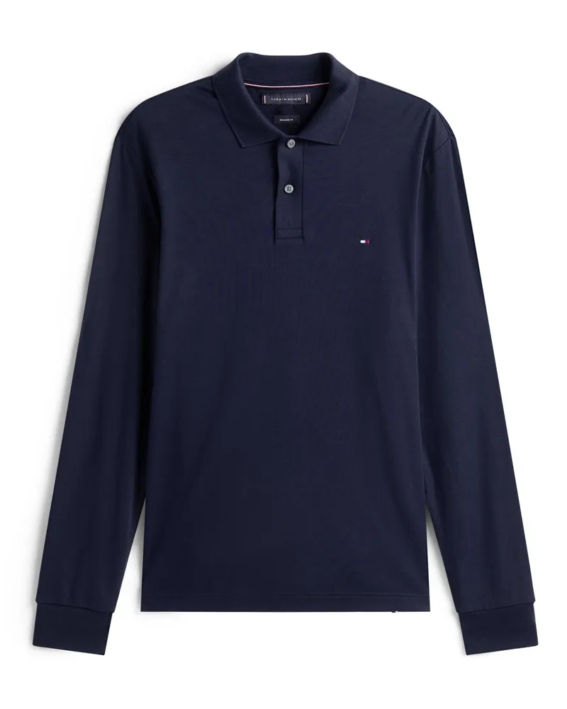 Tommy Hilfiger Langarm-Poloshirt in melierter Jersey-Qualität, Regular Fit in Marine