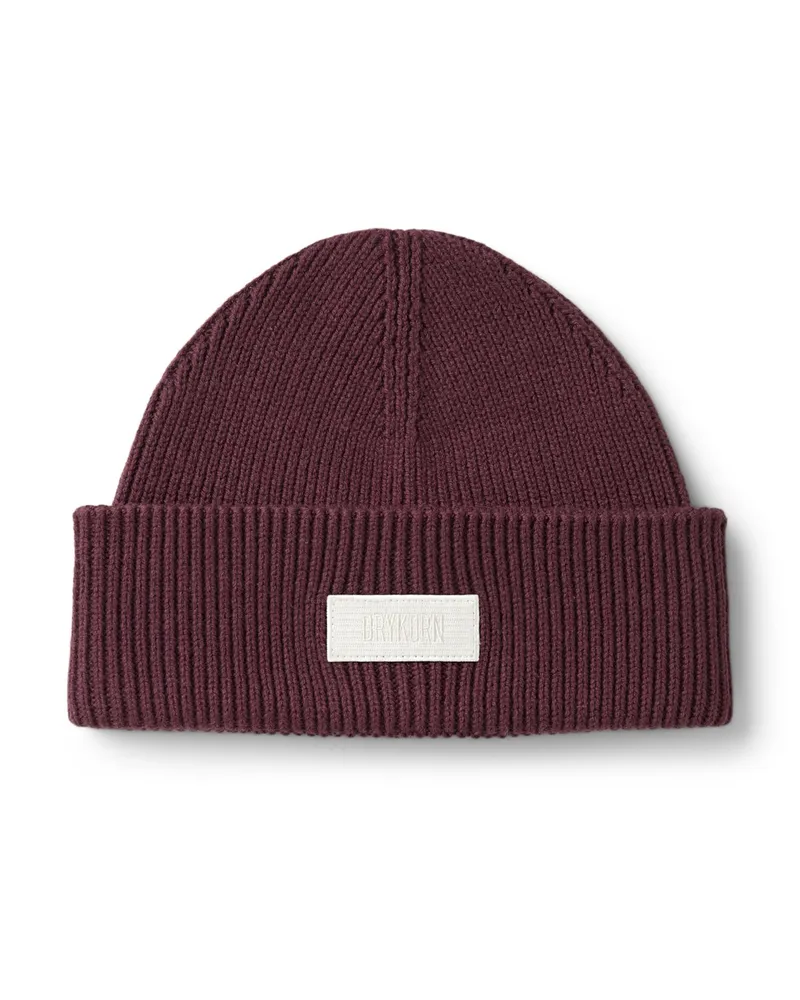 Drykorn Strickmütze aus einem soften Baumwoll-Mix mit Label-Aufnäher in Bordeaux