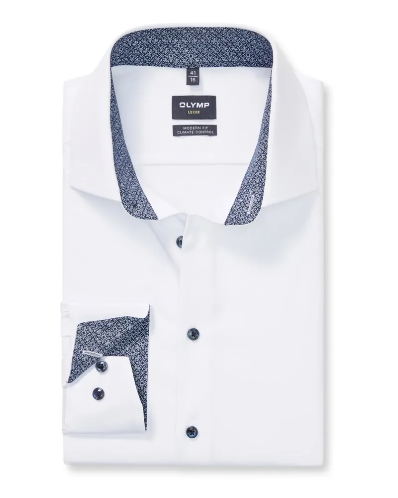 Olymp Luxor, Modern Fit, Stretch-Hemd mit extralangem Arm in Weiß