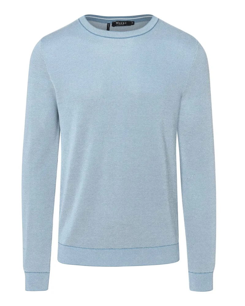 Maerz Rundhalspullover aus Baumwolle mit Reiskornstrutkur in Hellblau