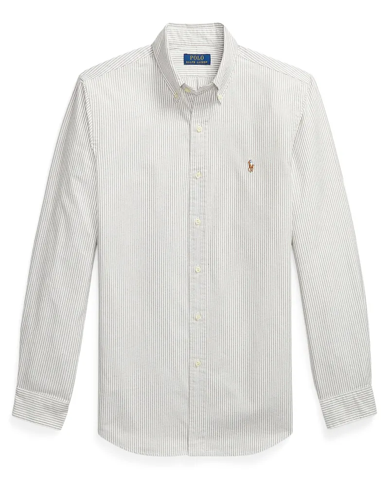 Ralph Lauren Oxfordhemd mit Streifenmuster und Logo-Stickerei, Custom Fit in Grau