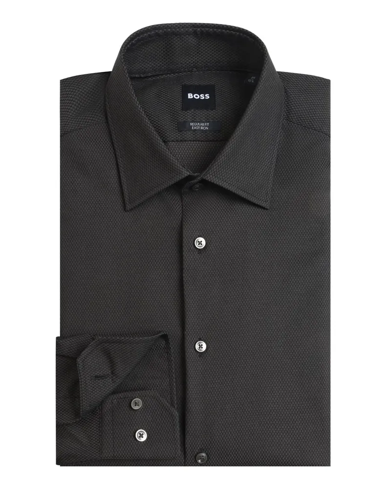 HUGO BOSS Unifarbenes Baumwollhemd mit Pinpoint-Struktur, Regular Fit in Anthrazit
