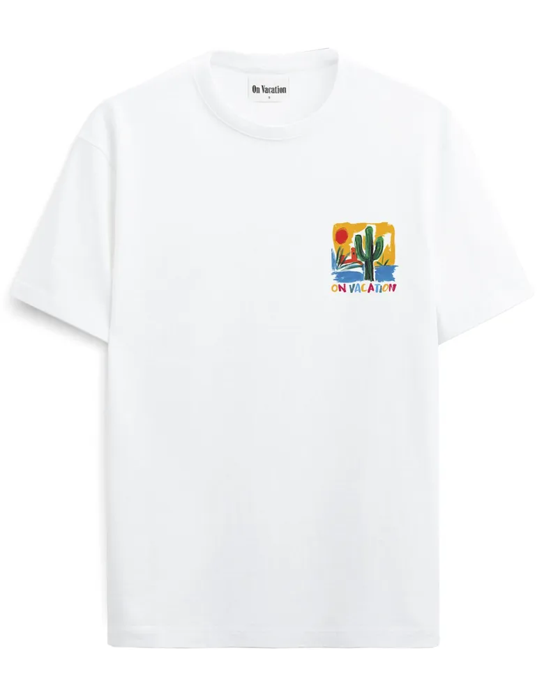 On Vacation T-Shirt aus Bio-Baumwolle mit beidseitigem Print in Weiß