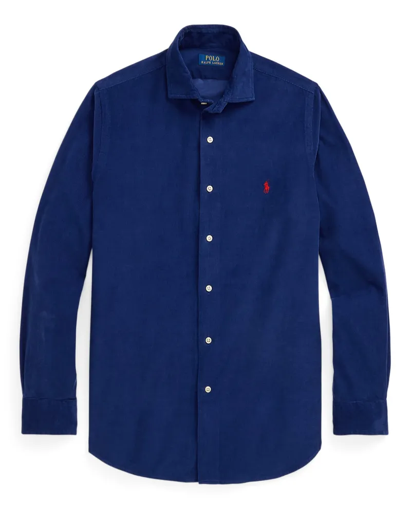 Ralph Lauren Hemd aus Baumwoll-Feincord mit Logo-Aufnäher, Custom Fit in Blau