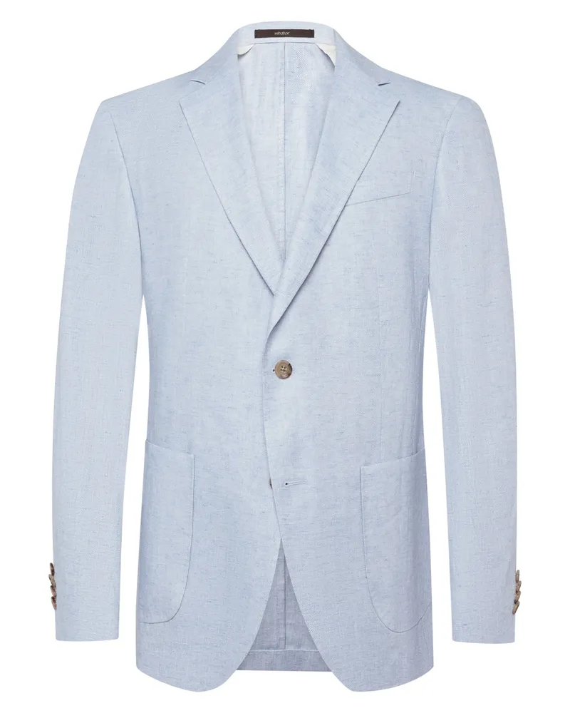 windsor. Ungefüttertes Leinensakko mit Fischgrät-Muster, Shaped Fit in Hellblau