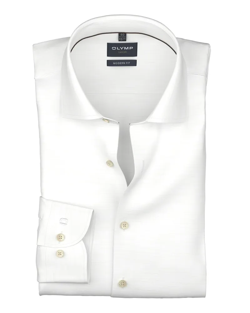 Olymp Luxor, Modern Fit, Celebration Baumwollhemd mit Struktur, Extralang in Weiß