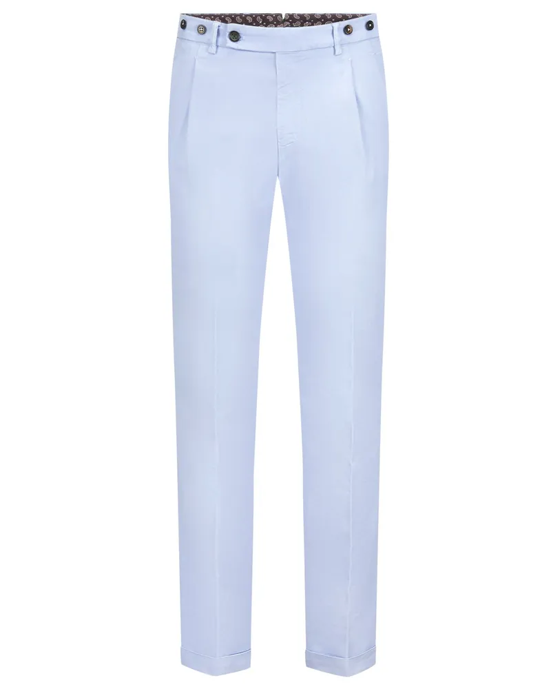 Berwich Stretch-Chino mit doppelter Bundfalte und Umschlag, Slim Fit in Hellblau