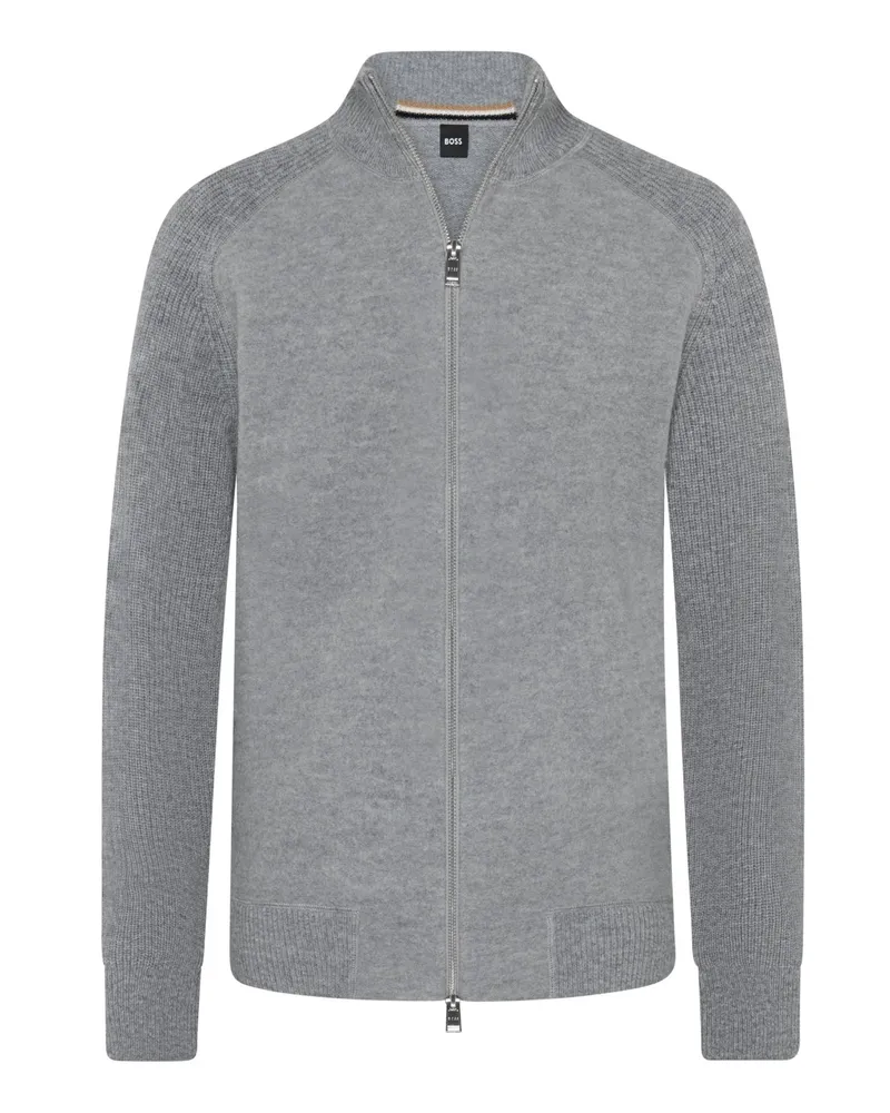 HUGO BOSS Cardigan aus Schurwolle mit Zwei-Wege-Zip in Hellgrau