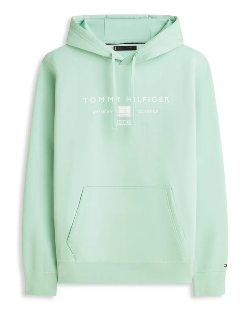 Tommy Hilfiger Hoodie aus Baumwolle mit Label-Frontprint in Mint