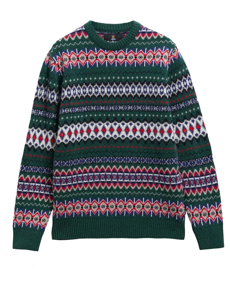Barbour Rundhalspullover aus Wolle mit Norweger-Muster in Multicolor