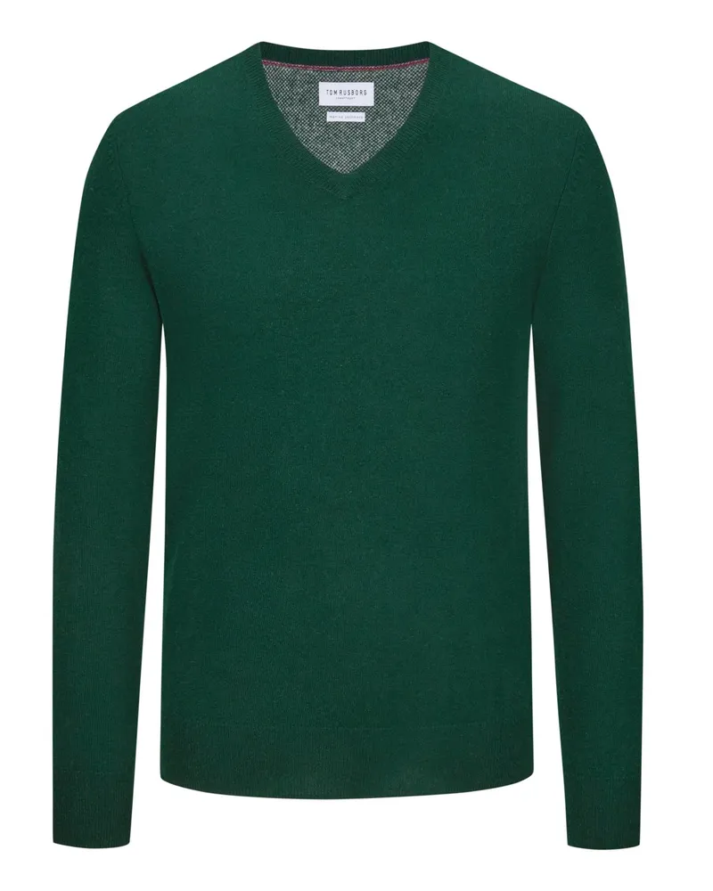 Tom Rusborg Pullover mit V-Ausschnitt aus Merinowolle mit Kaschmir in Dunkelgrün