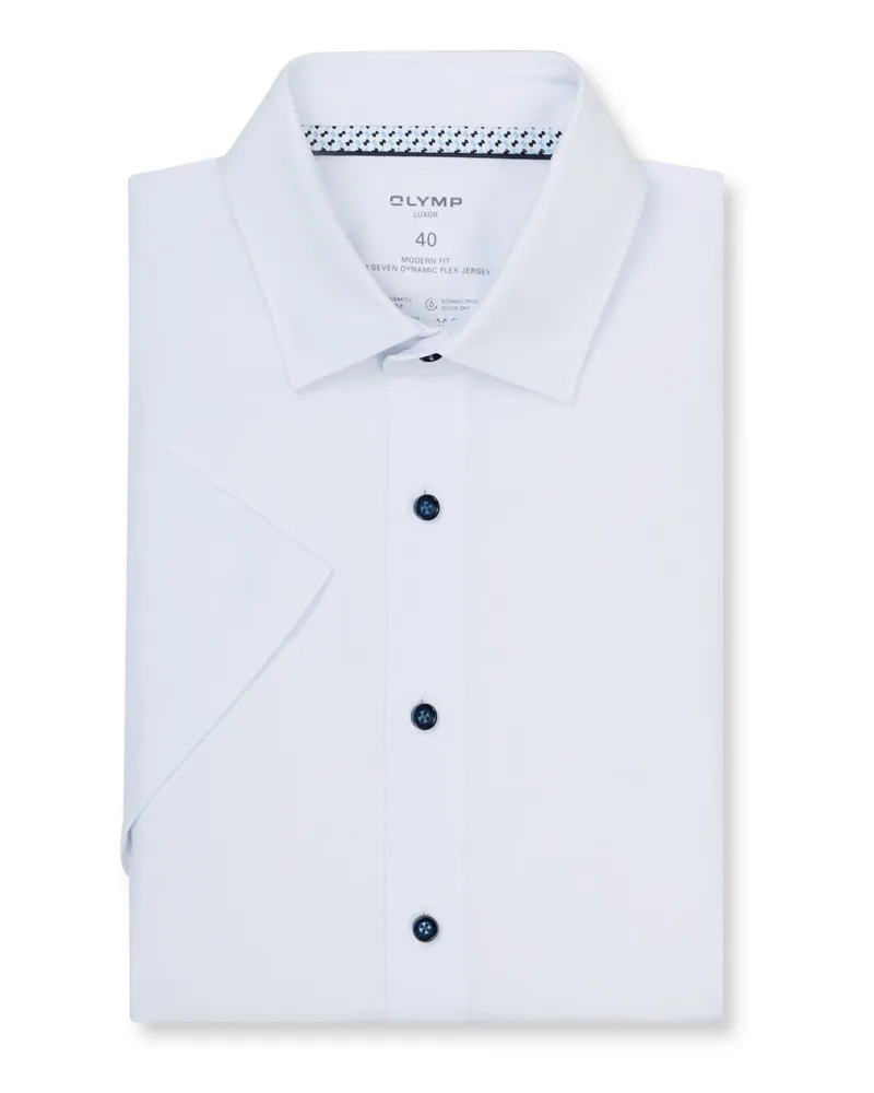 Olymp Luxor, Modern Fit, unifarbenes Dynamic Flex Jersey-Kurzarmhemd in Weiß
