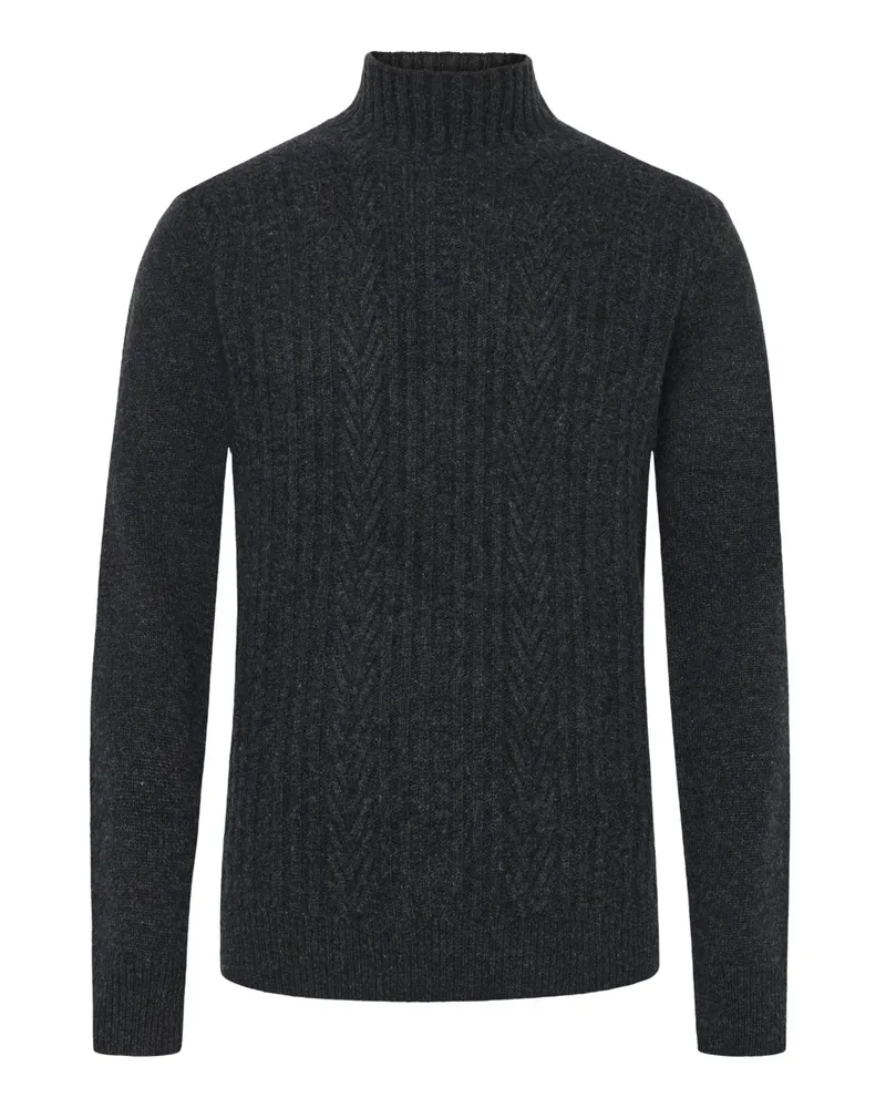 Tom Rusborg Rollkragenpullover aus Merinowolle mit Webmuster in Anthrazit