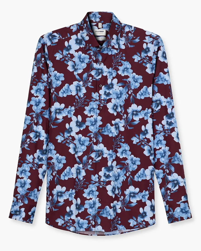 Olymp Level Five, Body Fit, Hemd mit floralem Print in Bordeaux