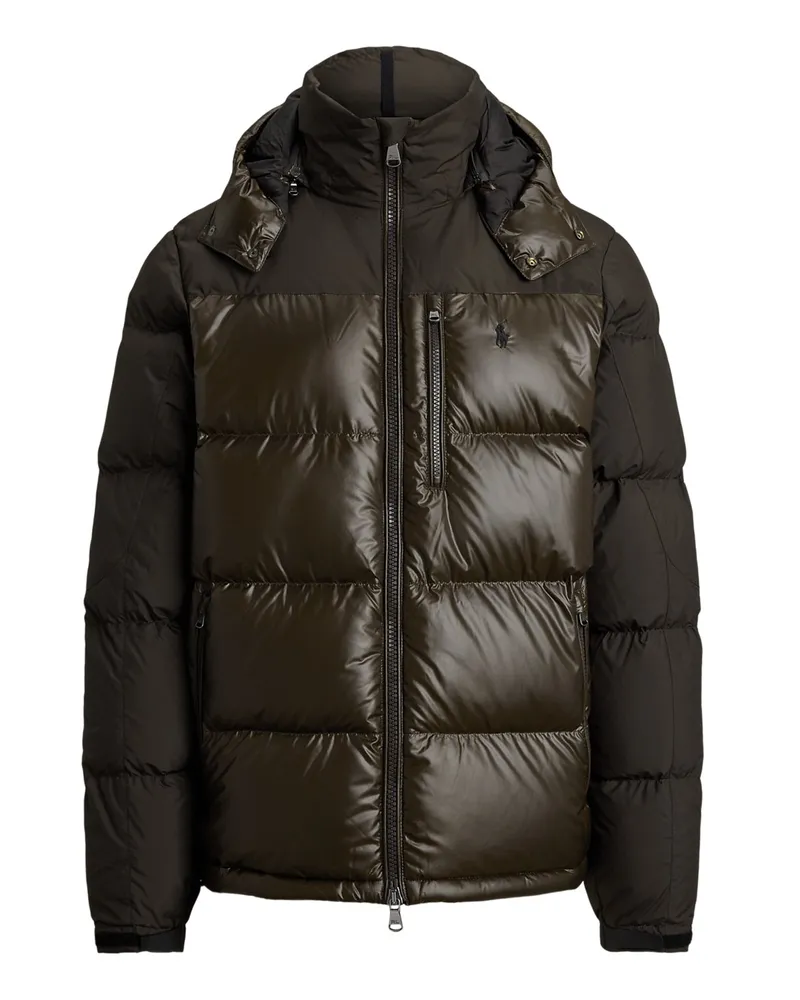 Ralph Lauren Gesteppte Daunenjacke Gorham im Material-Mix in Glanz-Optik in Braun