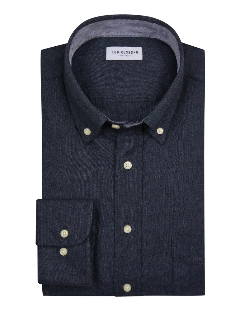 Tom Rusborg Softes Flanellhemd mit Brusttasche und Button Down-Kragen, Regular in Marine