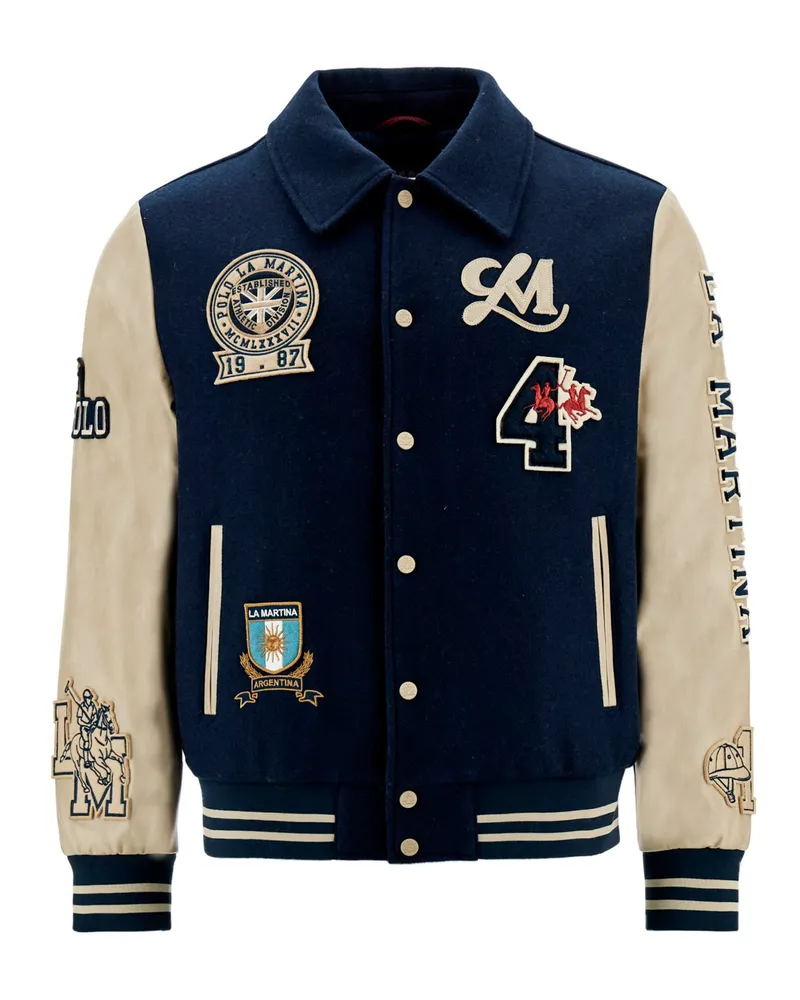 La Martina Collegejacke Dallas aus Wollfilz mit diversen Aufnähern, Regular in Marine