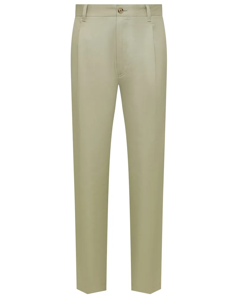 HUGO BOSS Bundfaltenhose aus Baumwolle in Twill-Textur in Beige