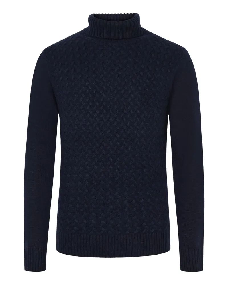 Tom Rusborg Rollkragenpullover aus Kaschmir mit frontseitigem Webmsuter in Marine