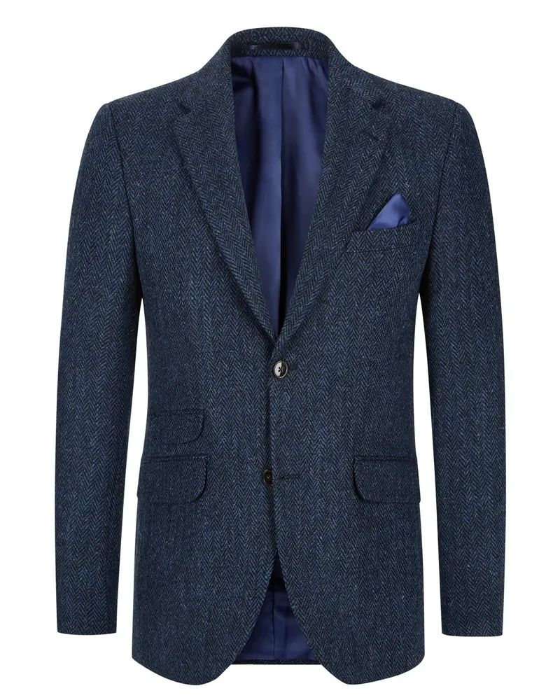 Wellington of Bilmore Harris Tweed Sakko London mit Fischgrät-Muster in Blau