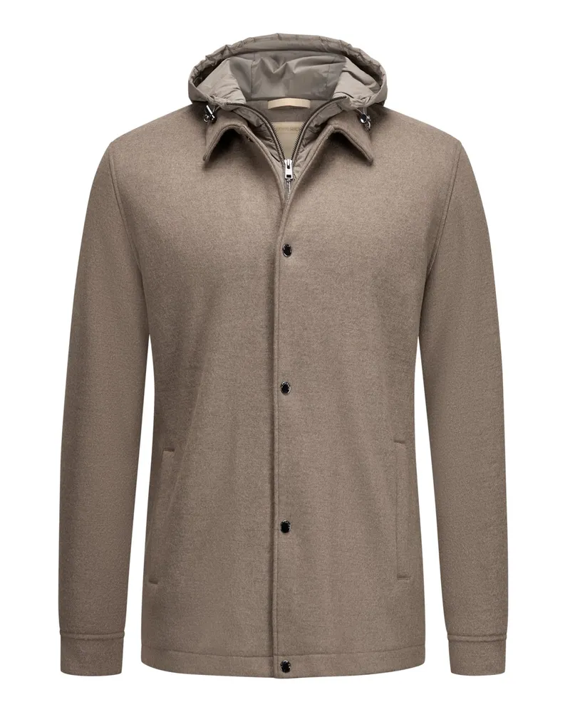 Woolrich Woll-Overshirt mit Kapuzenblende und Primaloft-Isolation in Braun