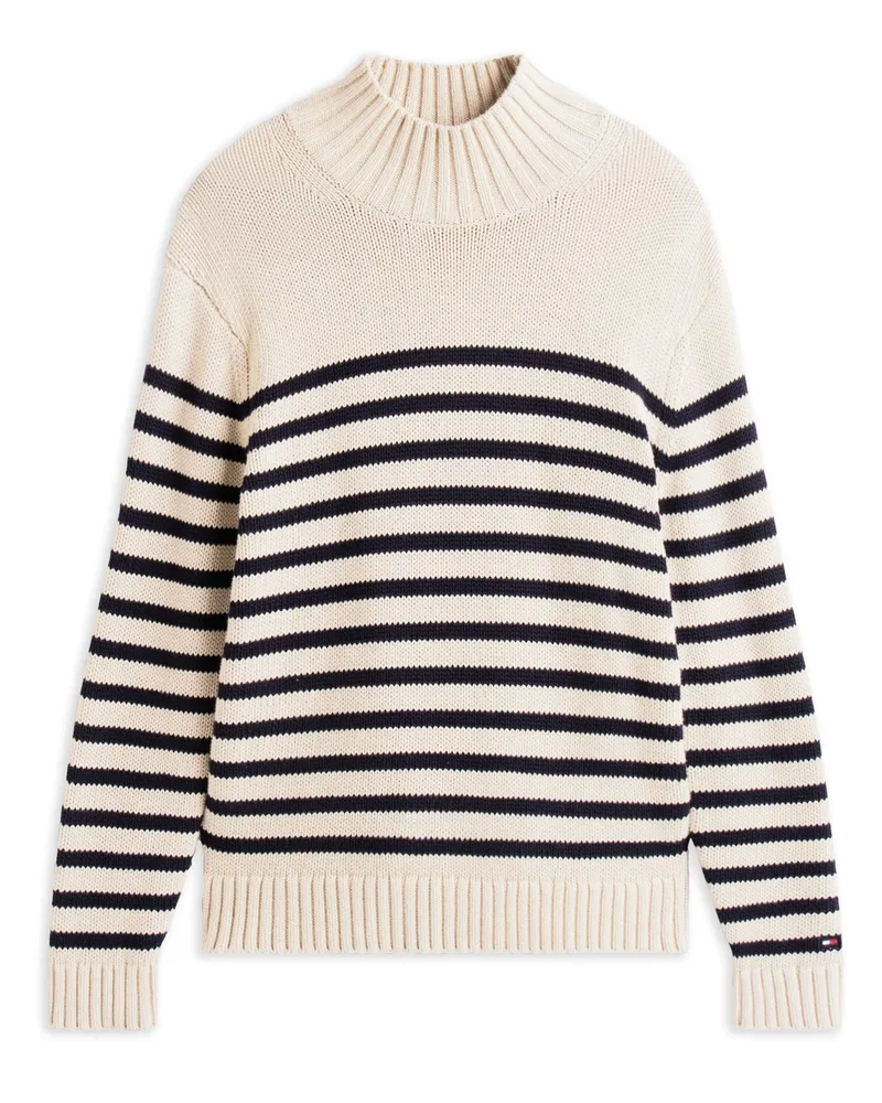 Tommy Hilfiger Pullover aus Baumwolle mit Turtleneck und Ringelstreifen in Beige