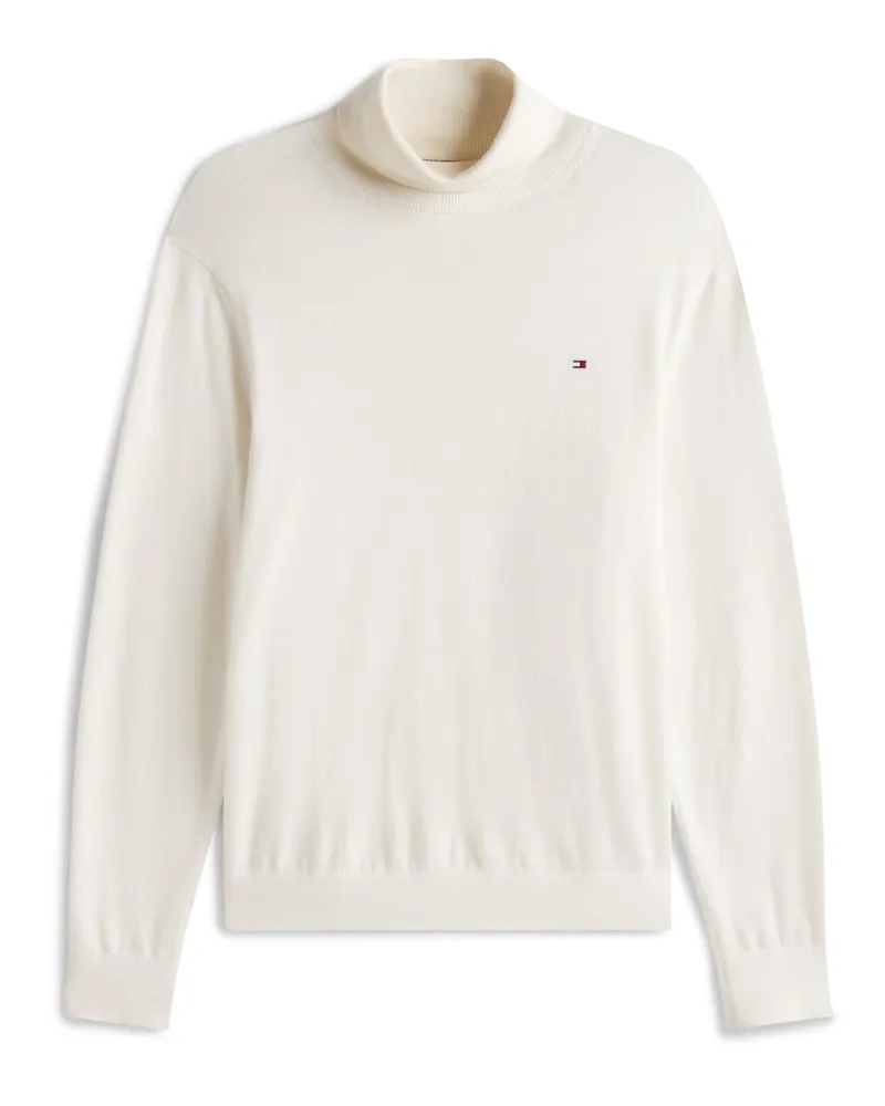 Tommy Hilfiger Leichter Rollkragenpullover mit Kaschmiranteil und kleiner Flag-Stickerei in Offwhite