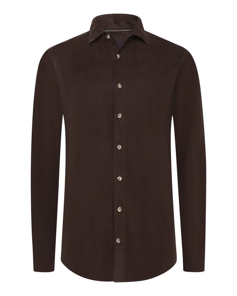 Hackett Unifarbenes Feincord-Hemd mit Haifischkragen, Tailored Fit in Dunkelbraun