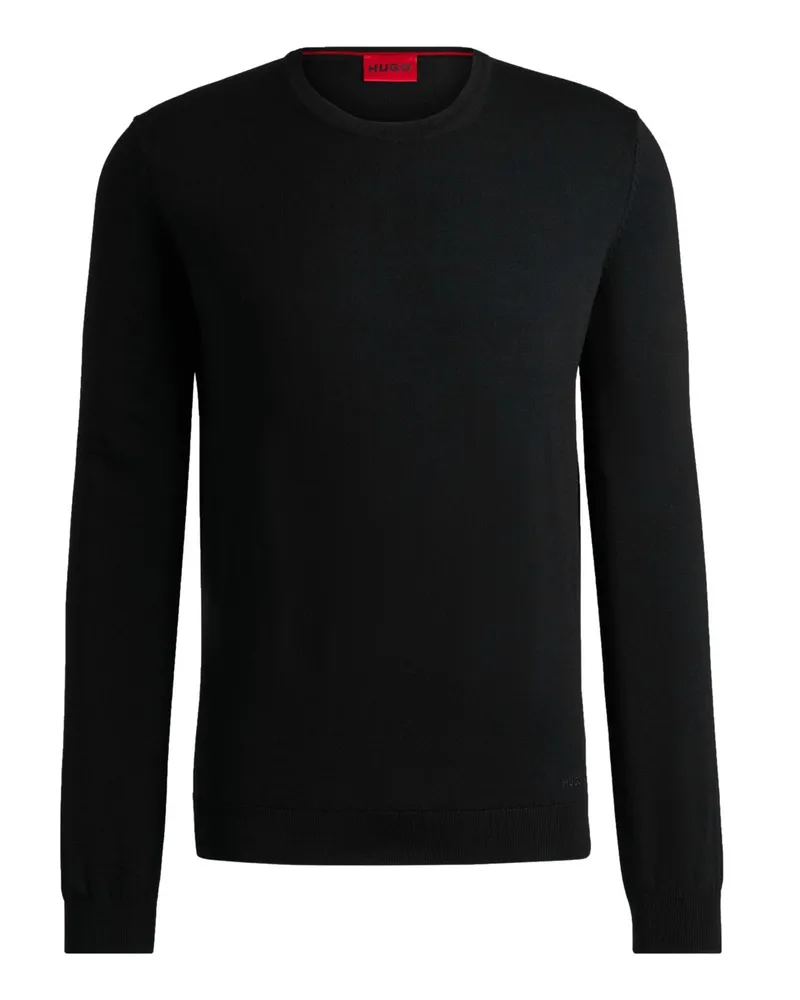 HUGO BOSS Leichter Pullover aus Schurwolle mit O-Neck in Schwarz