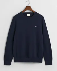 Gant Pullover mit Logo-Stickerei, Struktur und Rundhalsausschnitt Marine