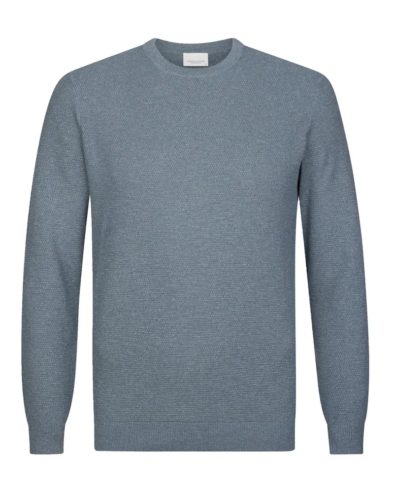Profuomo Leichter Pullover aus einem Reiskorn-Baumwollstrick in Mittelblau